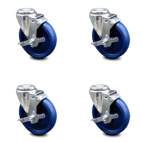 Service Caster 5 Inch Solid Polyurethane Wheel Swivel Bolt Hole Caster Set with Brake SCC SCC-BH20S514-SPUS-TLB-4 - main
